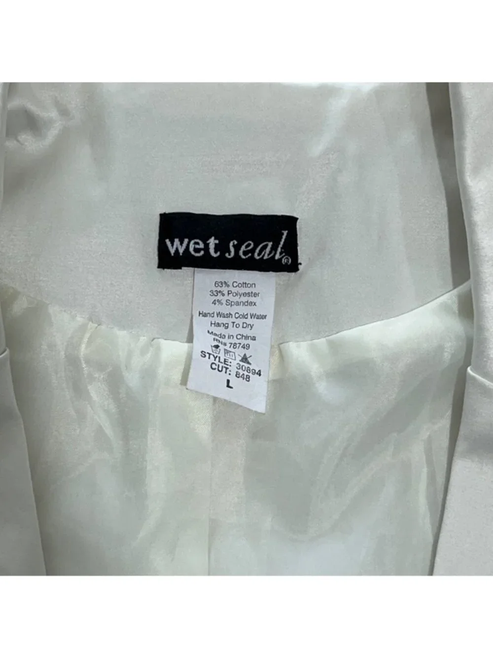 Wet Seal Short Sleeve Blazer Womens L Ivory Satin Single Button Cinched Y2K